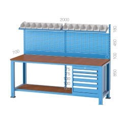 GLS Garaj 3260 Çalışma Tezgahı 5 Çekmeceli Askı Panolu