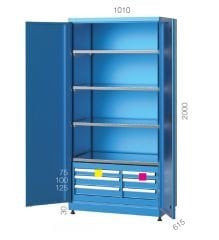 GLS Garaj 6115 Endüstriyel Dolap 6 Çekmeceli 4 Raflı Kapılı