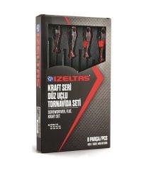 İzeltaş 4100 00 8108 Tornavida Seti Kraft Düz Uçlu 8 Parça