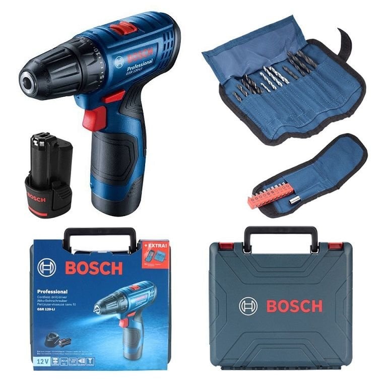 Bosch GSR 120-LI Çift Akülü Delme Vidalama 12V 23 Parça Setli