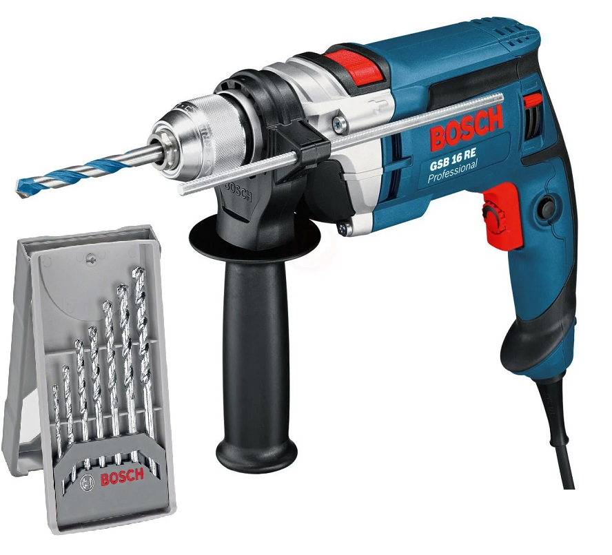 Bosch GSB 16 RE Darbeli Matkap + 7 Parça Matkap Ucu Seti